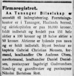 1925.09.05 - Aftenbladet - Firmaregisteret - Tananger busselskap er anmeldt